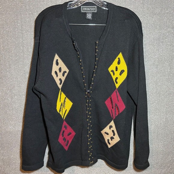 Terazzo Cardigan Sweater Women’s Size Large Multi Color ￼Cabincore Full Zip - Picture 8 of 8